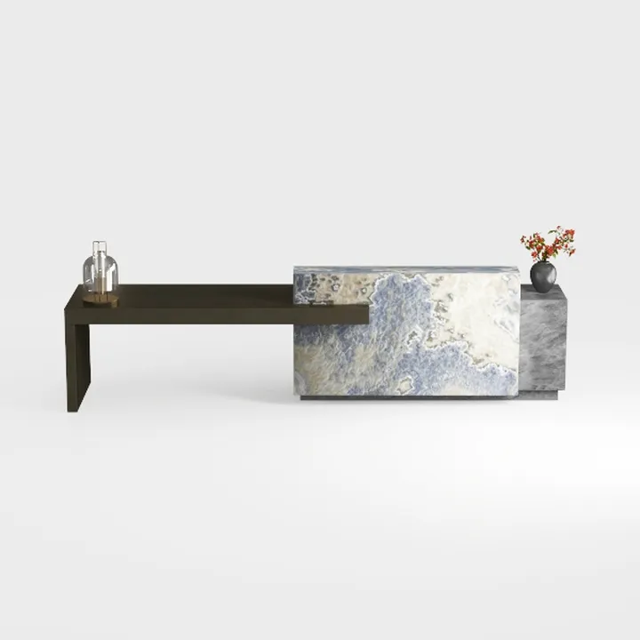 Oryn Modern White Grey Stone 62 in. Double Pedesta