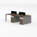 Modern Solid Wood Metal Dual Office Workstation Desk 3D Model Left 45 Degree View