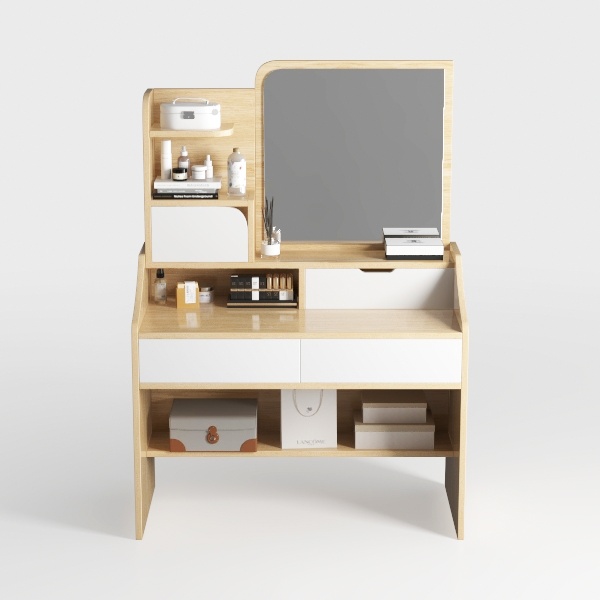 2-Piece Natural Oak 100% Solid Wood Makeup Vanity 