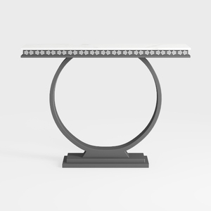 Art Deco Marble Top Metal Console Table with Geometric Trim 3D Model