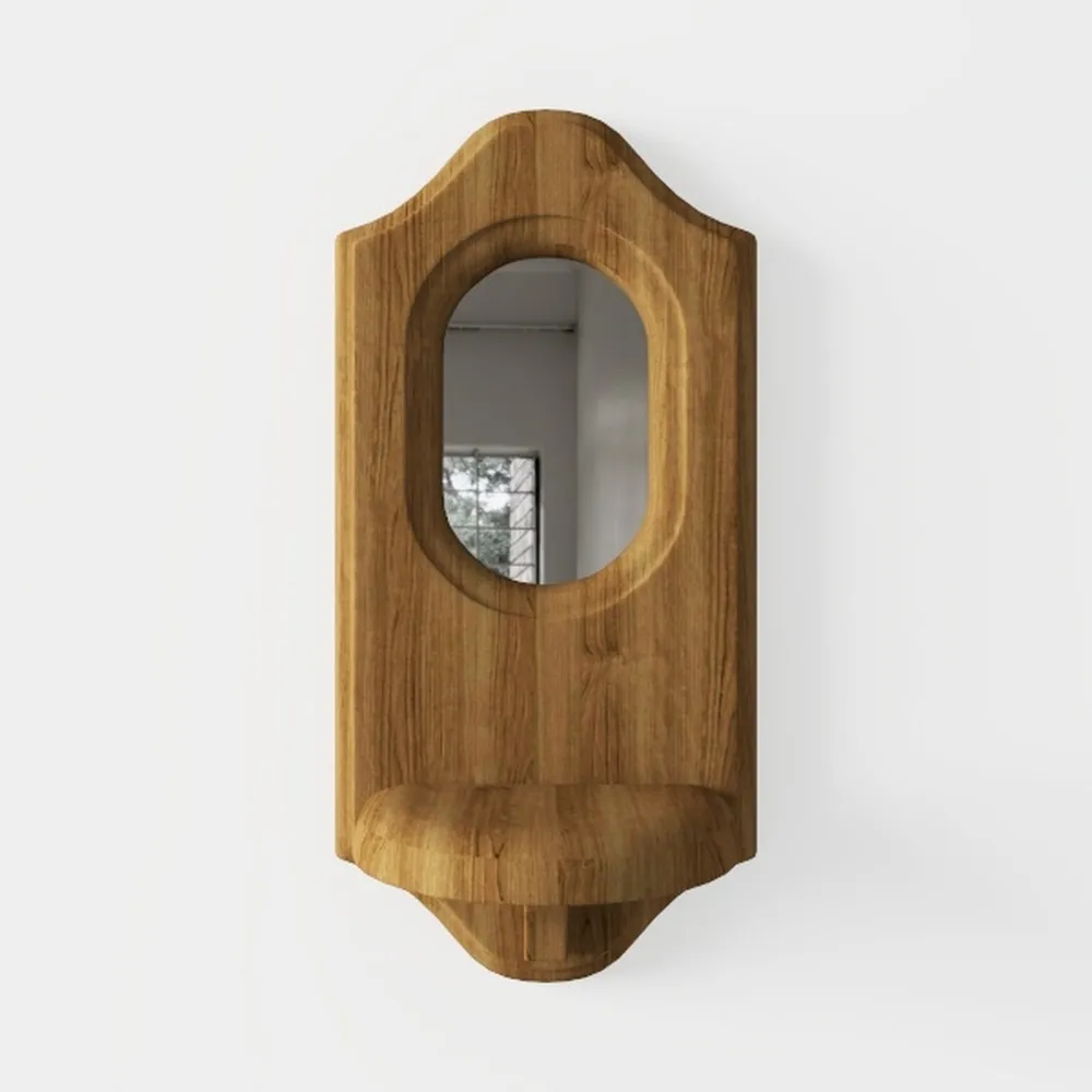 Wall Decorative Mirror Wooden Frame with Shelf Wall Art 33x15.5cm for Dining Room Simple Installation Versatile Accessory Sturdy