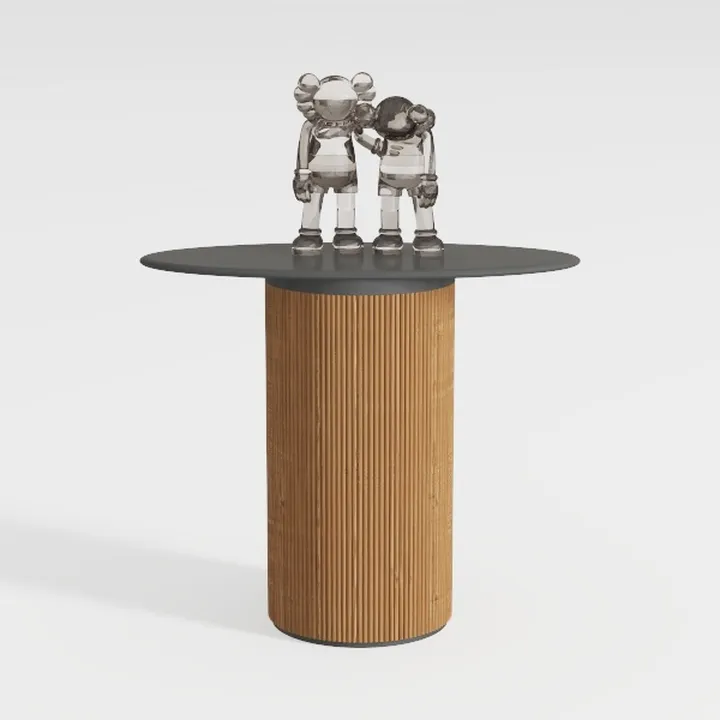 Modern Minimalist Solid Wood Fluted Top Round Side Table 3D Model