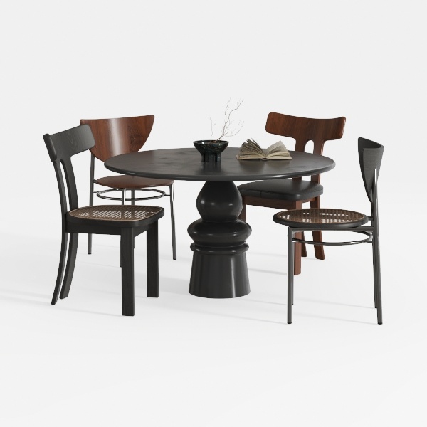 Linnet 5-Piece Dark Brown Wood Top Dining Set