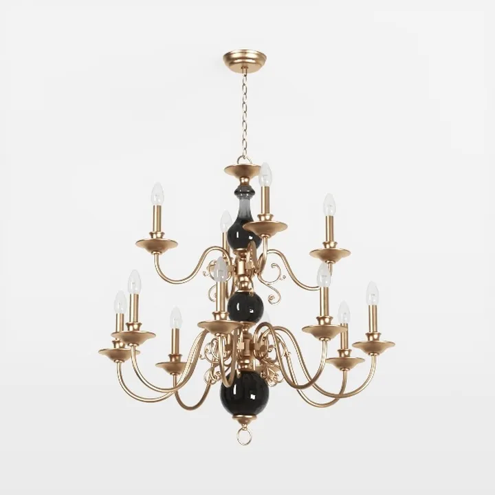 Vintage Brass Black Ceramic Chandelier 3D Model