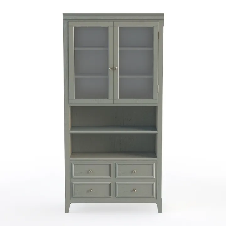 Minimalist Vintage Solid Wood Glass Door Display Cabinet 3D Model