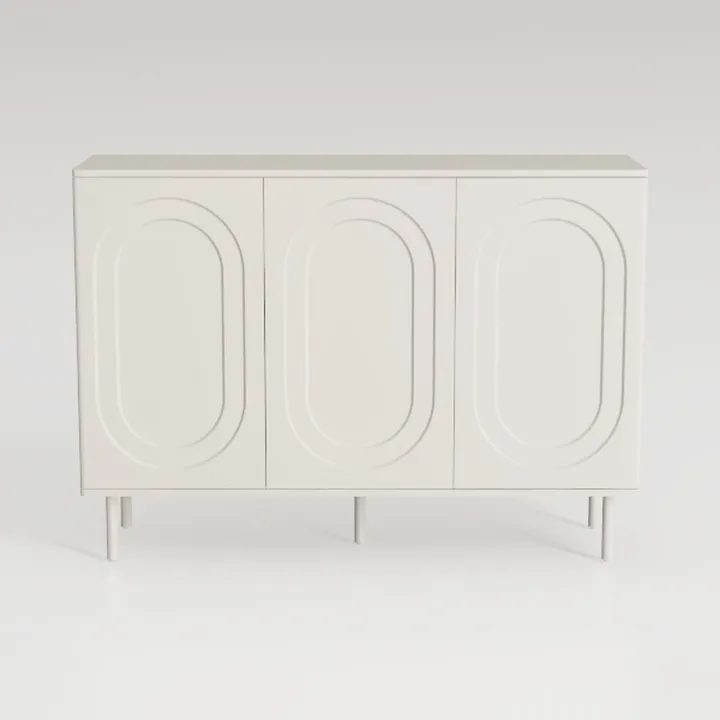 Minimalist White Solid Wood 3 Door Sideboard Cabinet 3D Model