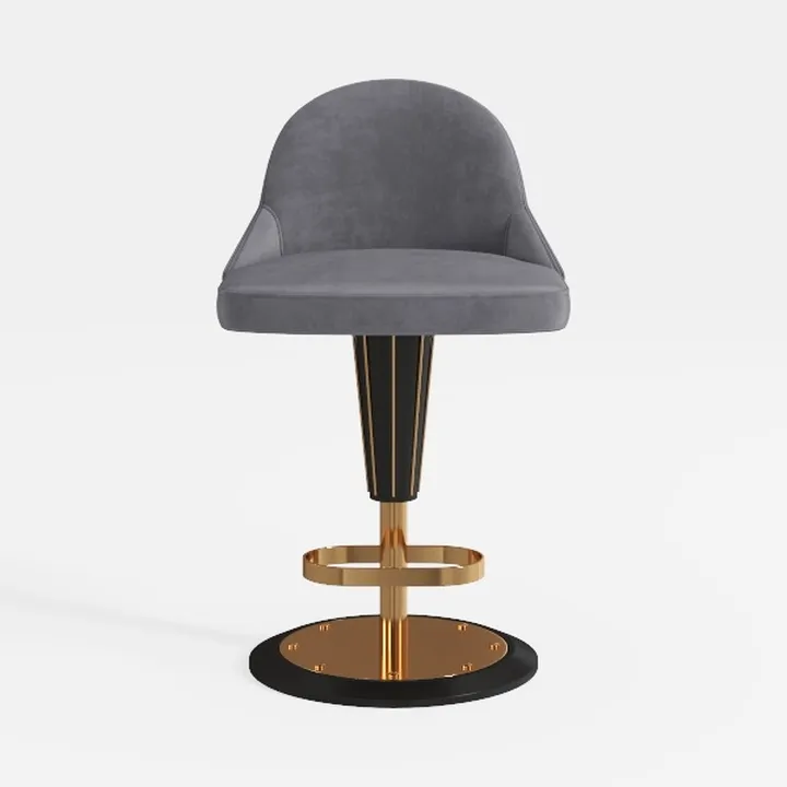 Modern Gray Velvet Gold Accent Adjustable Bar Stool 3D Model
