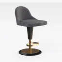 Modern Gray Velvet Gold Accent Adjustable Bar Stool 3D Model Right 45 Degree View