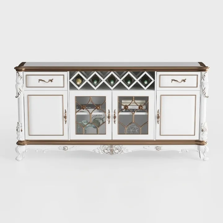 French Vintage White Gold Solid Wood Wine Storage Sideboard 3D Model