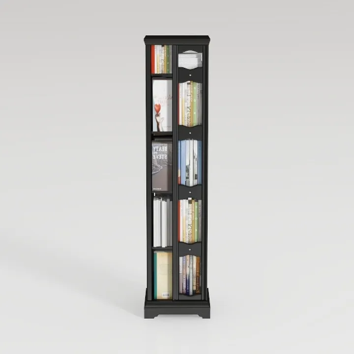 Minimalist Black Solid Wood Narrow Bookshelf 3D Model