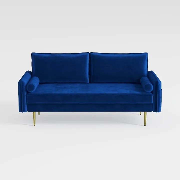 Modern Navy Velvet Gold Metal Legs Loveseat Sofa 3D Model