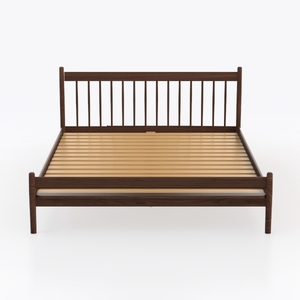 Minimalist Walnut Solid Wood Platform Bed Frame 3D Model