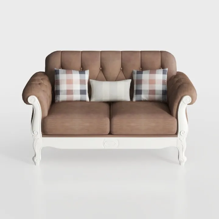 Vintage Tufted Leather Fabric Two Seat Sofa With Decorative Wood Frame 3D Model