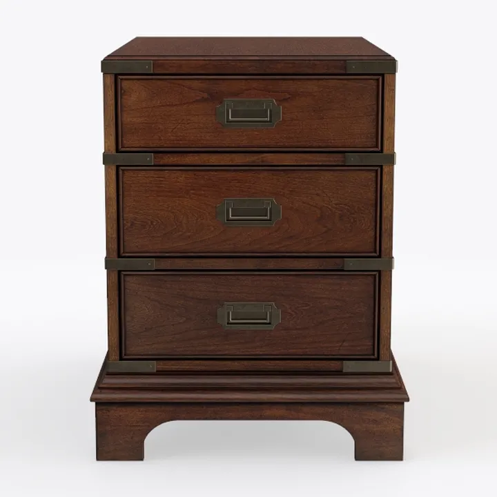 Vintage Walnut Solid Wood 3 Drawer Nightstand 3D Model