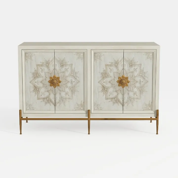 Bohemian Vintage Carved Solid Wood Gold Accent Sideboard Cabinet 3D Model