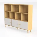 Cubby Shelf Bookcase with Doors - Wooden 11 Cube Left 45 Degree View