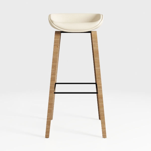 Ismara White Vegan Leather Bar Stool with Oak Fram