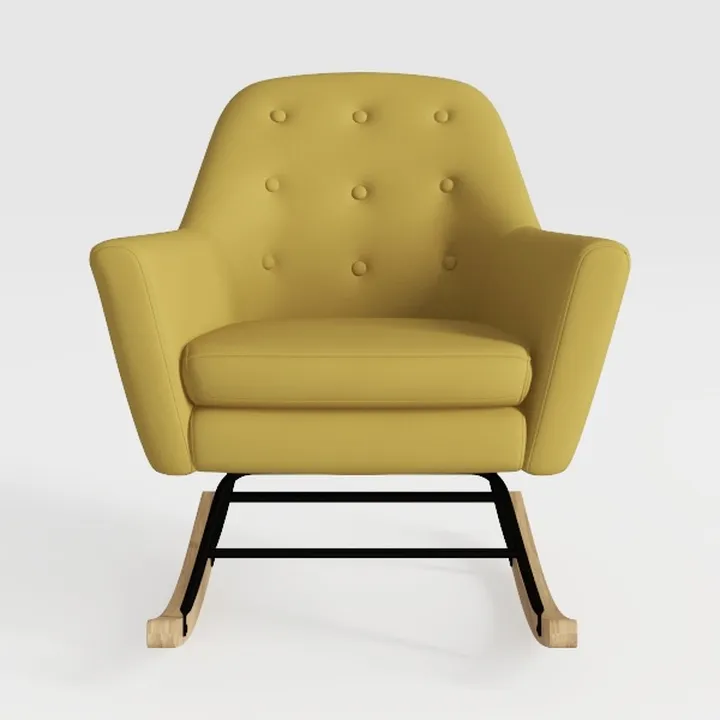 Mid Century Modern Yellow Fabric Tufted Rocking Chair 3D Model