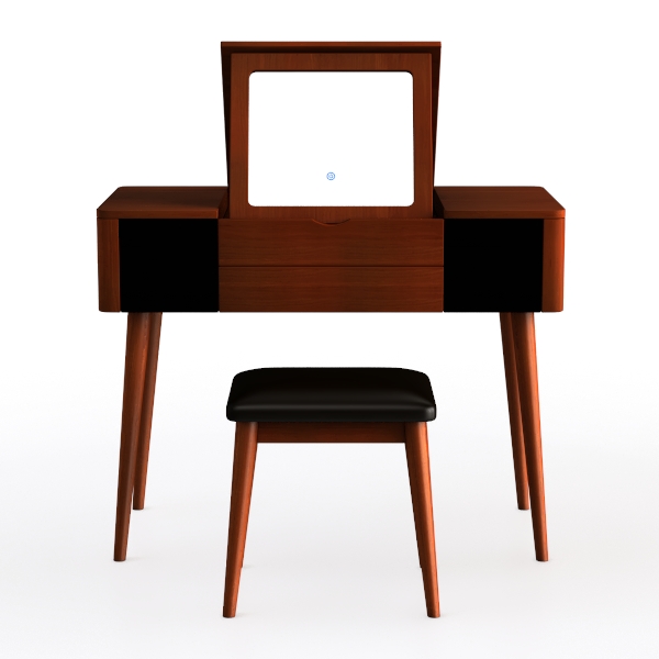 3-Piece Brown and Black Makeup Vanity Set with Tri