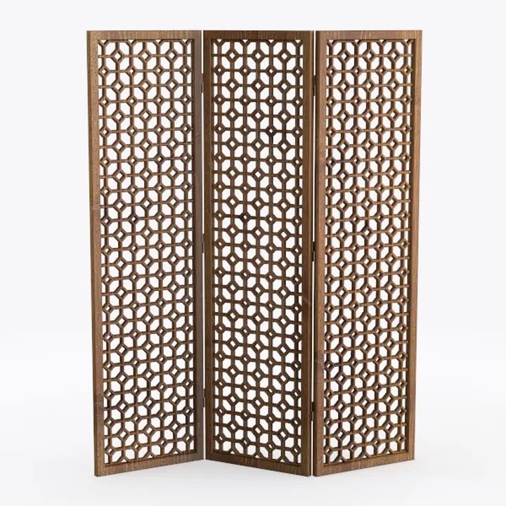Natural Solid Wood Carved Folding Room Divider Screen 3D Model