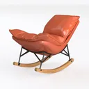 Modern Orange Leather Metal Wood Rocking Chair 3D Model Left 45 Degree View