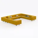 Modern Mustard Fabric U Shaped Sectional Sofa With Throw Pillows 3D Model Right 45 Degree View