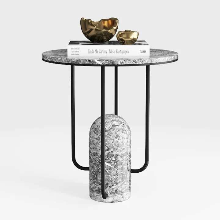 Modern Marble Black Metal Round Side Table 3D Model