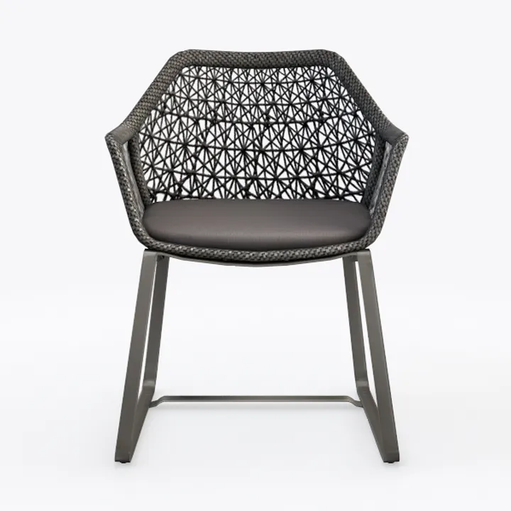 Grey Metal Outdoor Lounge Chair with Grey Cushion