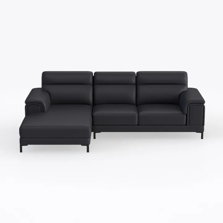 Modern Black Leather L-shaped Sectional Sofa 3D Model