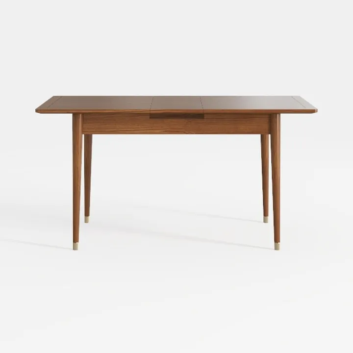 Mid Century Modern Solid Wood Dining Table With Brass Accent Feet 3D Model