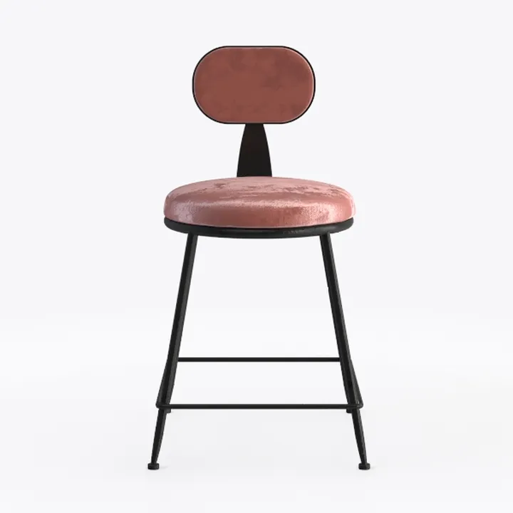 Modern Pink Velvet Black Metal Counter Stool 3D Model