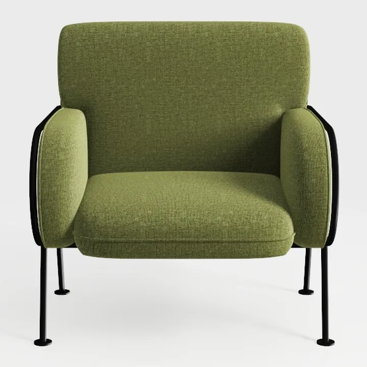 Modern Minimalist Green Fabric Black Metal Armchair 3D Model
