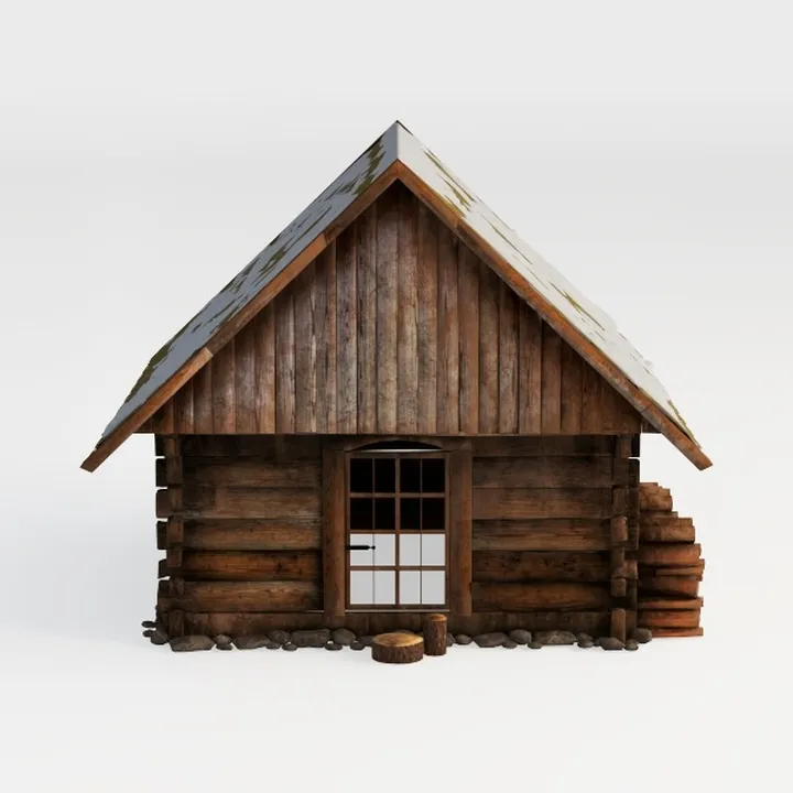 wooden cabin-Snowy Scene