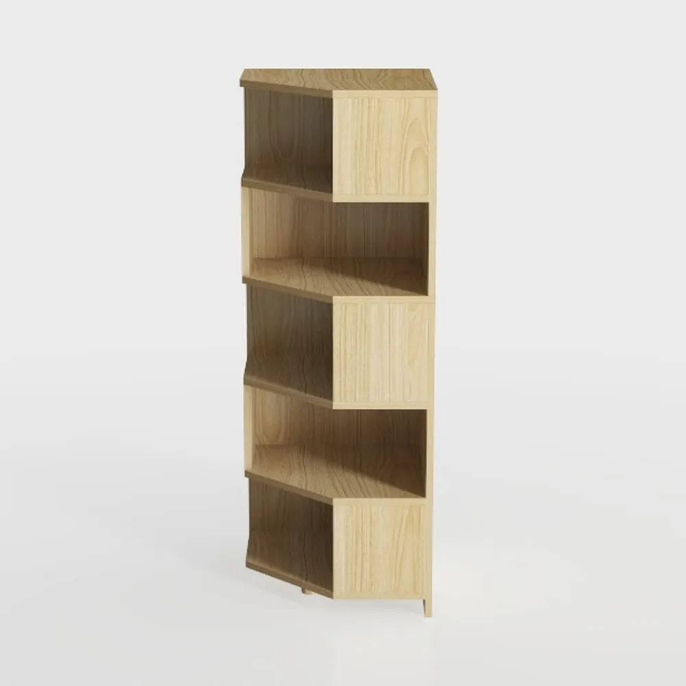 Corner Bookshelf with Drawers, 5 Tier Fluted