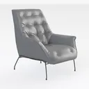 Modern Gray Leather Tufted Armchair with Metal Legs 3D Model Right 45 Degree View