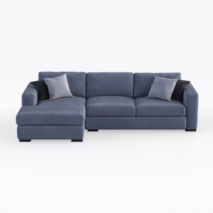 Minimalist Blue Fabric Sectional Sofa with Throw Pillows 3D Model