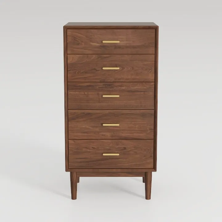 Mid-Century Walnut Solid Wood Tall Dresser Cabinet 3D Model