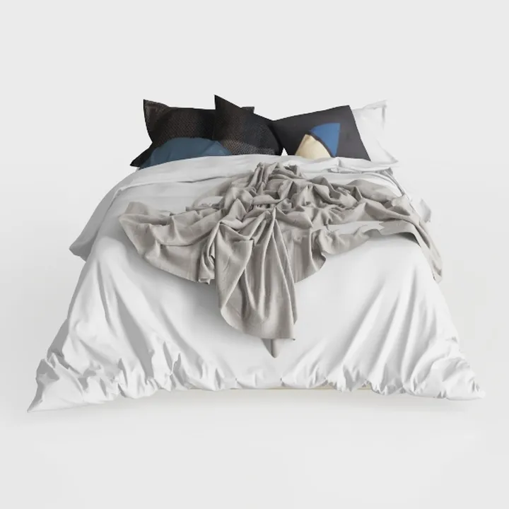 Minimalist Modern Solid Wood Bed with Bedding Set 3D Model