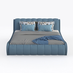 Modern Blue Fabric Upholstered Tufted King Size Bed 3D Model