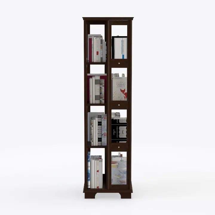 Dark Walnut Traditional Rotating Bookshelf Storage 3D Model