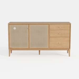 Minimalist Japandi Oak Rattan Sideboard Cabinet with Storage Drawers 3D Model
