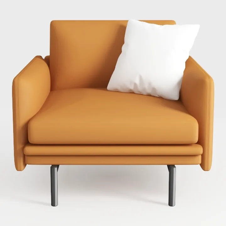 Minimalist Modern Tan Leather Armchair with Throw Pillow 3D Model