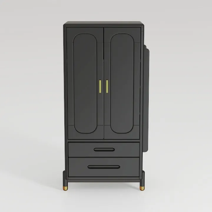 Minimalist Black Solid Wood Wardrobe with Gold Accents 3D Model