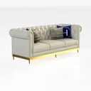 Modern Luxury Tufted Leather Sofa with Gold Accent Trim 3D Model Right 45 Degree View
