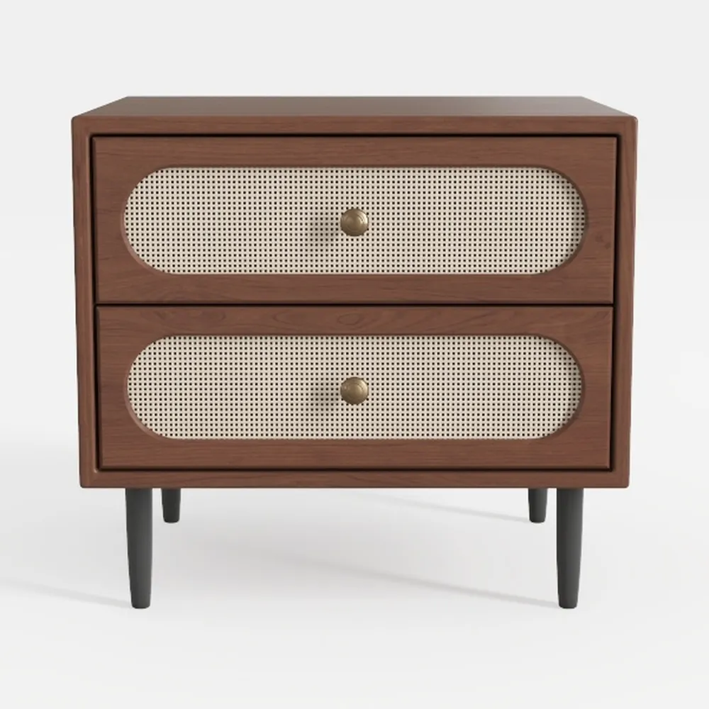 Modern Nightstand Wabi-sabi Style Wooden Rattan