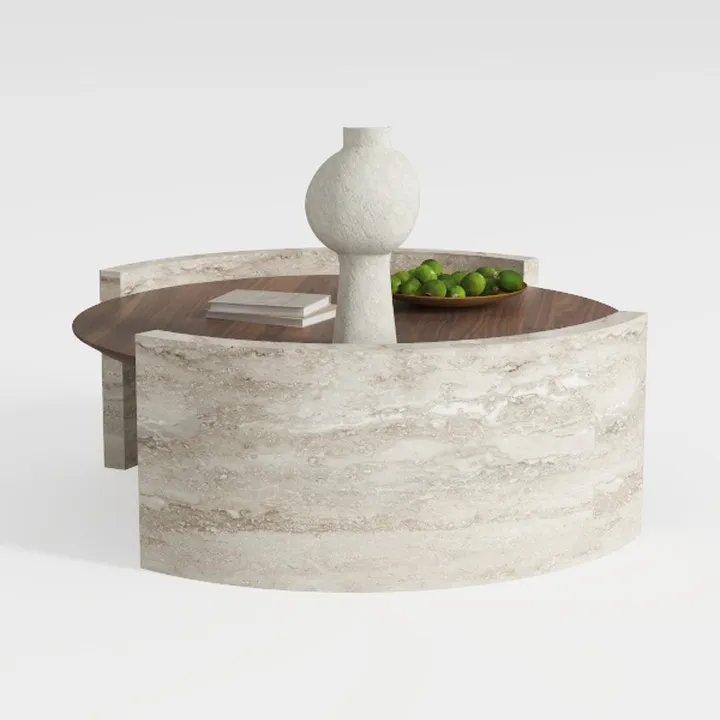 Round Coffee Table,29.52IN Wooden Coffee Table,Mid