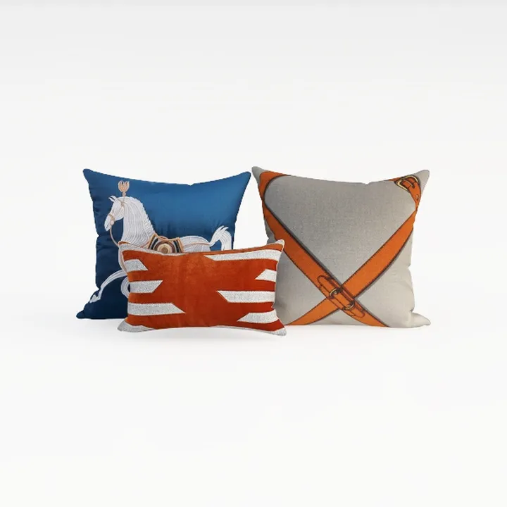Decorative Linen Fabric Throw Pillows with Pattern Designs 3D Model