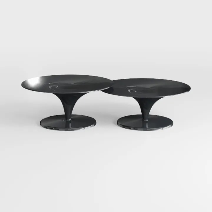 Modern Glossy Black Metal Dual Coffee Table Set 3D Model