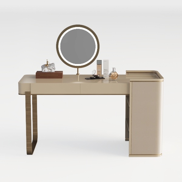 Beige 1-Drawer 31.5 in. Dresser with Mirror and Ch