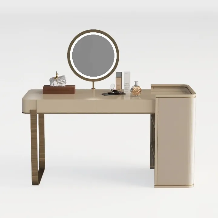 Beige 1-Drawer 31.5 in. Dresser with Mirror and Ch